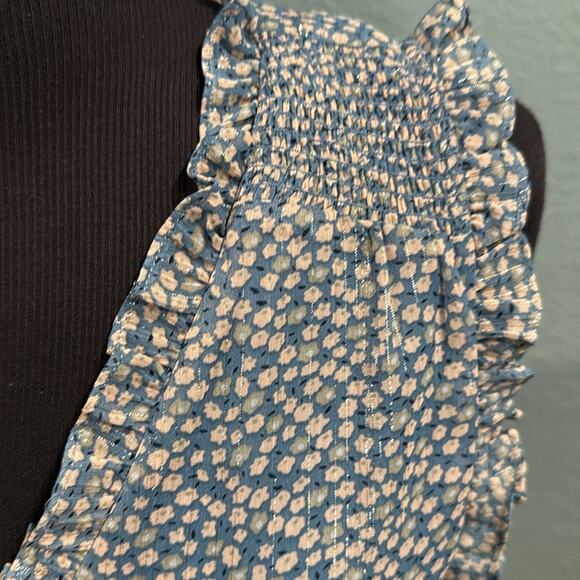 Eliane Rose Blue Floral Metallic Thread Ruffle Blouse NWT L Boho Cottagecore - Picture 2 of 8